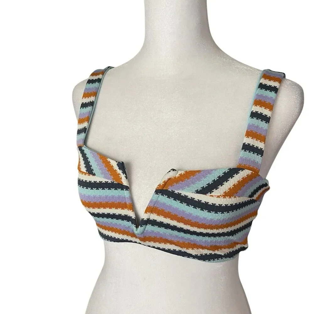 L*Space Small Lee Lee Bikini Top Printed Square Neck V NWT Swimwear Swim